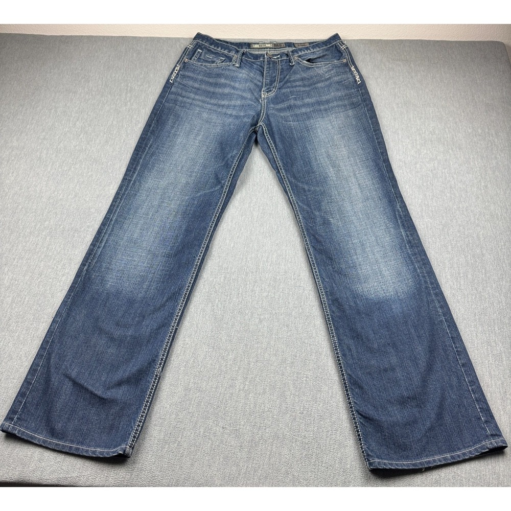 Buckle BKE Jeans Mens 34x33 Blue Denim Seth Bootcut Medium Wash Heavy Stitch